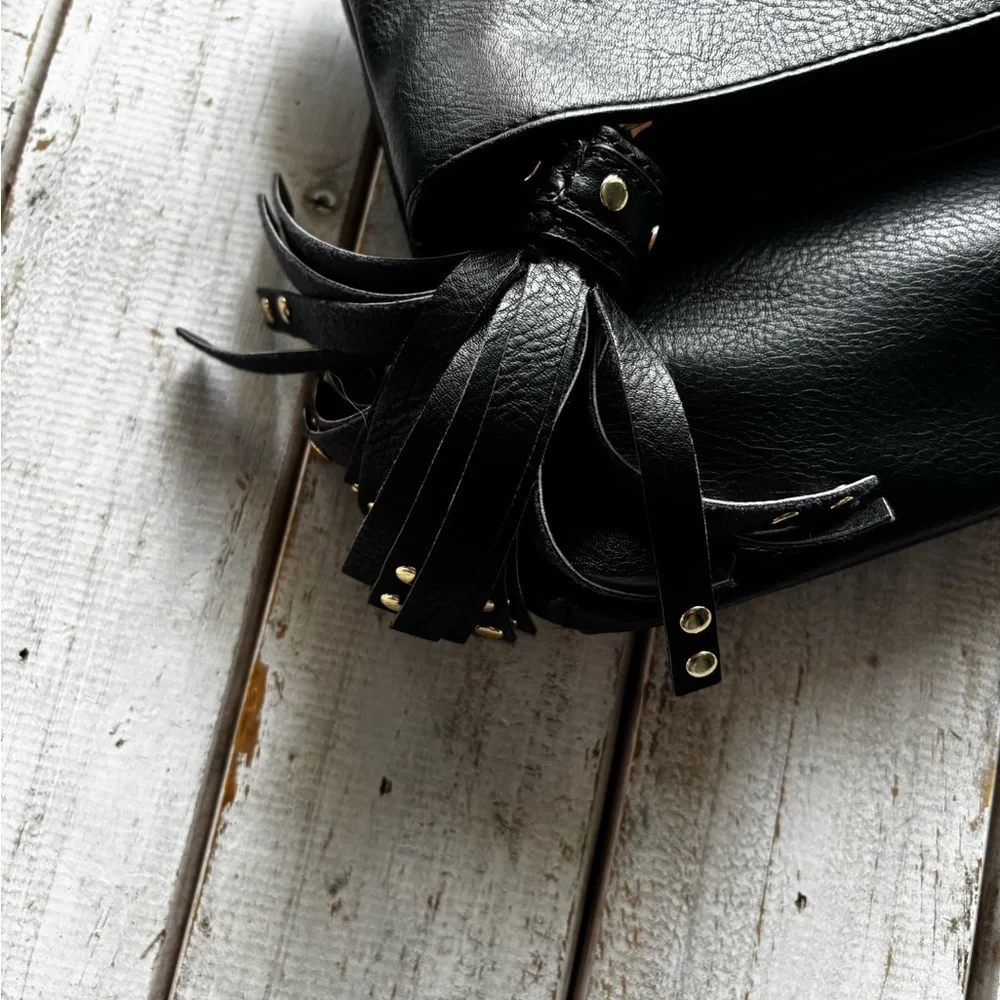 Steve Madden Black Foldover Clutch w/ Tassel Accent